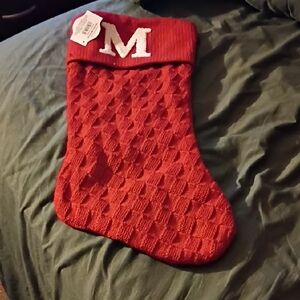 Holiday Time Red Knit Stocking with White Initial